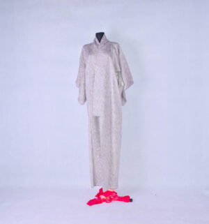 Vintage kimono z motywem hishi barwione metodą kanoko shibori w kolorze shobu-iro i shiro-neri